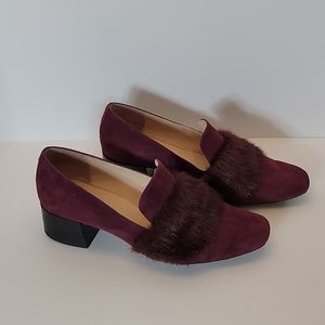 kate spade Burgundy Suede Fur Trim Loafers